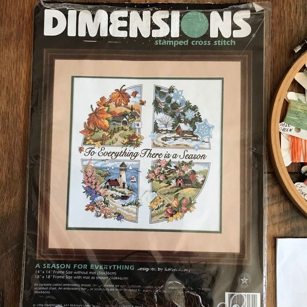 Dimensions 3174 stamped Cross Stitch kit partially done a season for everything